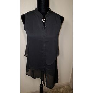 Black Shear Layered Asymmetrical Blouse